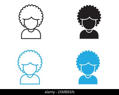 afro-amerikanische Frau oder Mädchen Ikone Vektorlinie Logo-Zeichen oder Symbol Set Kollektion Outline Style Stock Vektor