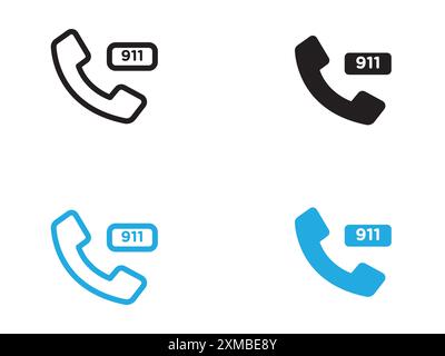 Rufen Sie 911 Telefonnummer Symbol Vektorlinie Logo-Marke oder Symbolsatz Sammlung Umrissstil an Stock Vektor