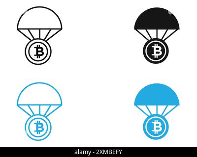 Bitcoin Airdrop Symbol Vektorlinie Logo-Marke oder Symbol Set Kollektion Outline Style Stock Vektor