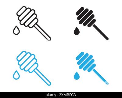 Honiglöffel Icon Vektorlinie Logozeichen oder Symbol Set Kollektion Outline Style Stock Vektor