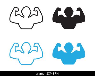 Mann haben starke Muskeln Symbol Vektor Linie Logo Marke oder Symbol Set Kollektion Umriss Stil Stock Vektor