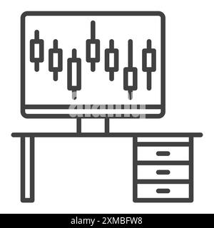 Online Trading Vektor PC mit Kerzendiagramm Konzept Symbol oder Symbol in dünner Linie Stil Stock Vektor