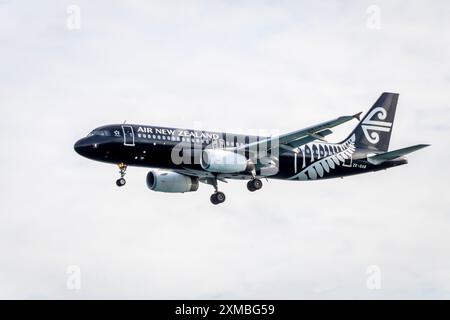Air New Zealand Airbus A320-200 Flugzeuge nähern sich dem Flughafen Wellington, Nordinsel, Neuseeland Stockfoto