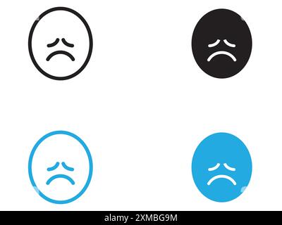 Trauriges, verärgertes oder einsames Emoticon-Symbol Vektorlinie Logo-Zeichen oder Symbol-Set-Kollektion Outline-Stil Stock Vektor