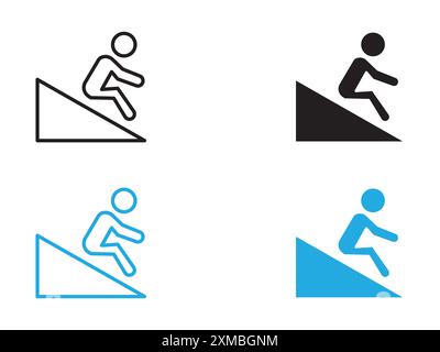 Man Slide on Slope Symbol Vektorlinie Logomarke oder Symbol Set Kollektion Umrissstil Stock Vektor