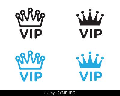 VIP-Text mit Kronensymbol Vektorlinie Logo oder Symbol Set Kollektion Outline Style Stock Vektor