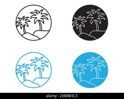 Tropical isle Resort Icon Vektorlinie Logozeichen oder Symbol Set Kollektion Outline Style Stock Vektor