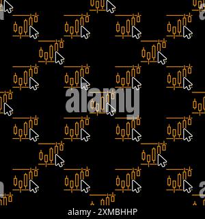 Mauszeiger auf Kerzendiagramm-Vektorkonzept nahtloses Muster in dünner Linienart Stock Vektor