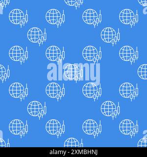 Erdkugel mit Kerzenhalter Diagramm Vektor Konzept nahtloses Muster in dünner Linie Stil Stock Vektor