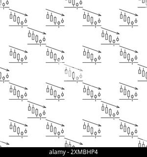 Abwärtstrend Candlestick Chart Vektor Crypto Trading Konzept dünne Linie nahtlose Muster Stock Vektor