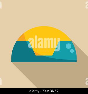 Minimalistische Landschaftsillustration mit gelbem Sonnenuntergang hinter blauen Bergen Stock Vektor