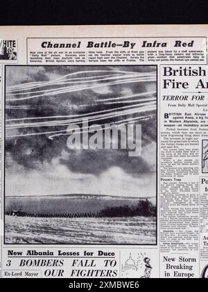 „Channel Battle - by Infra Red“-Schlagzeile über IR-Foto in der Daily Mail (Replik), 24. Februar 1941. Stockfoto