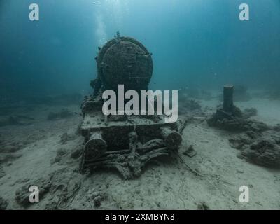 Versunkene Stanier-Dampflokomotive in der Nähe des Wracks der SS Thistlegorm im Roten Meer in Ägypten Stockfoto