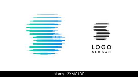 Abstrakter breiter Buchstabe S, Logo mit horizontalen Verlaufslinien, dynamisches Verlaufslogo für Technologieunternehmen, Softwareentwicklung und innovative Marken Stock Vektor