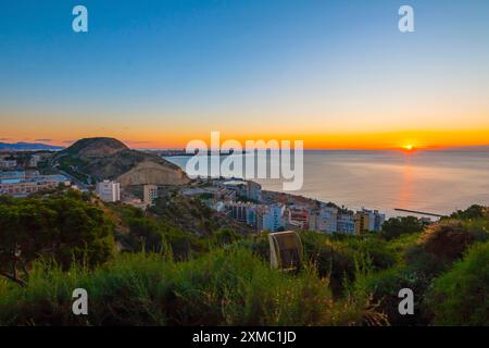 Panoramablick vom Stadtzentrum von Alicante aus der Vogelperspektive. Alicante ist eine Stadt in der spanischen Region Valencia. Stockfoto