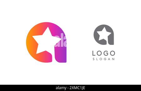 Buchstabe ein Stern, leuchtendes, verlaufsfarbenes Logo für Medien, Unterhaltung, Technologie, Startup, soziale Netzwerke, Kommunikation, digitales Marketing Stock Vektor