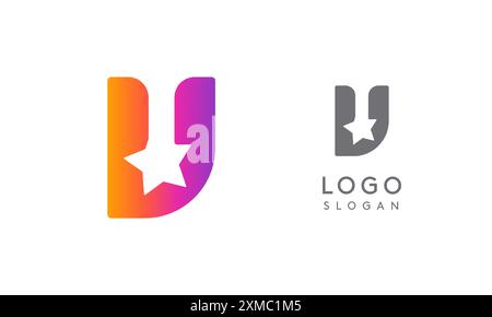 Letter V Star, leuchtendes, verlaufsfarbenes Logo für Medien, Unterhaltung, Technologie, Startup, soziale Netzwerke, Kommunikation, digitales Marketing Stock Vektor