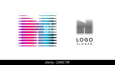 Abstrakter breiter Buchstabe N, Logo mit horizontalen Verlaufslinien, dynamisches Verlaufslogo für Technologieunternehmen, Softwareentwicklung und innovative Marken Stock Vektor