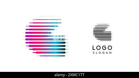 Abstrakter breiter Buchstabe G, Logo mit horizontalen Verlaufslinien, dynamisches Verlaufslogo für Technologieunternehmen, Softwareentwicklung und innovative Marken Stock Vektor