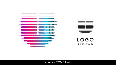 Abstrakter breiter Buchstabe U, Logo mit horizontalen Verlaufslinien, dynamisches Verlaufslogo für Technologieunternehmen, Softwareentwicklung und innovative Marken Stock Vektor