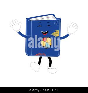 Buchcharakterdesign oder Buchmaskottchen, perfekt für Logo, Web- und Printillustration, süßes lustiges Buch handgezeichnetes Cartoon Kawaii einfache Ikone Stock Vektor