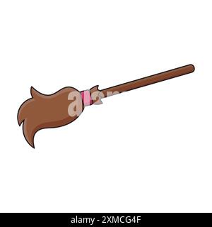 Ein süßer Holzbesen, auf dem eine Hexe reitet Stock Vektor