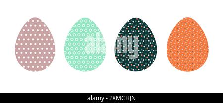 Setzen Sie farbige Ostereier-Symbole mit Muster. Vektorabbildung. Flacher STYLE. Designelemente für Weihnachtskarten, für Designzwecke. Osterkollektion mit Stock Vektor