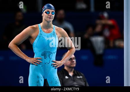 Paris, Frankreich. Juli 2024. Marie Wattel aus Frankreich bereitet sich auf die Teilnahme an den schwimmenden 100-m-Butterfly Women Heats während der Olympischen Spiele 2024 in Paris (Frankreich) am 27. Juli 2024 vor. Quelle: Insidefoto di andrea staccioli/Alamy Live News Stockfoto