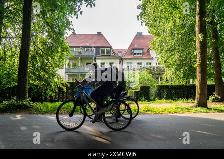 Promenade Radweg, baumgesäumt, autofrei, rund 4,5 km lange Ringstraße rund um das Stadtzentrum von Münster, Nordrhein-Westfalen Stockfoto