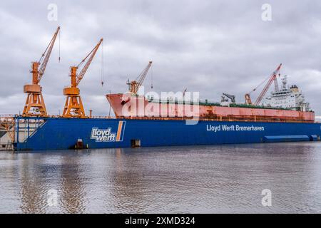 Lloyd Werft, Trockendock, Frachter Atlantic Journey, Werft im Überseehafen Bremerhaven, Bremen, Deutschland Stockfoto