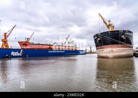 Lloyd Werft, Trockendock, Frachter Atlantic Journey, Werft im Überseehafen Bremerhaven, Bremen, Deutschland Stockfoto