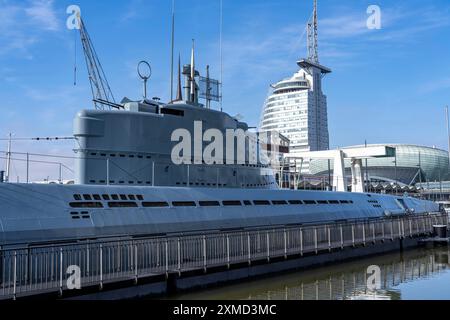 U-Boot, Wilhelm Bauer, Technikmuseum, Alter Hafen, Hafenbecken, hafenviertel, Sail City Gebäude, Klimahaus Bremerhaven, Museum Stockfoto