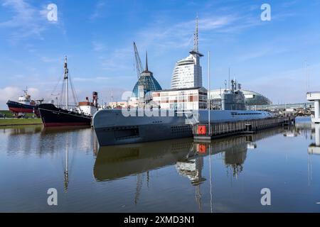 U-Boot, Wilhelm Bauer, Technikmuseum, Alter Hafen, Hafenbecken, hafenviertel, Sail City Gebäude, Klimahaus Bremerhaven, Museum Stockfoto