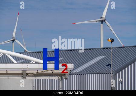 Wasserstofftankstelle in Antwerpen, für PKW und LKW, H2-Schriftzug, Belgien Stockfoto