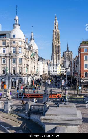 Altstadt, Kathedrale unserer Lieben Frau, Häuser auf der Suikerrui, Antwerpen, Flandern, Belgien Stockfoto