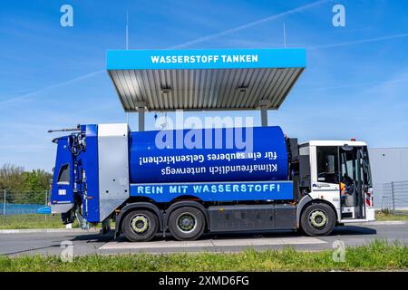 Wasserstofftankstelle, Entsorgungsfahrzeug, Müllwagen, von Gelsendiensten in Gelsenkirchen, Betankung im Wasserstoffkompetenzzentrum, 6 Stockfoto