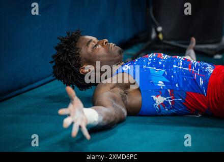 Paris, Frankreich. Juli 2024. Frederick Richard (USA) Paris 2024 Olympische Spiele Kunstturnen Olympische Spiele 27.07.2024 Credit: Moritz Müller/Alamy Live News Stockfoto