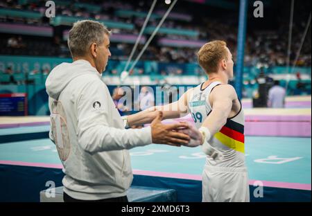 Paris, Frankreich. Juli 2024. Paris Olympische Spiele 2024 Kunstturnen Olympische Spiele 27.07.2024 Credit: Moritz Müller/Alamy Live News Stockfoto