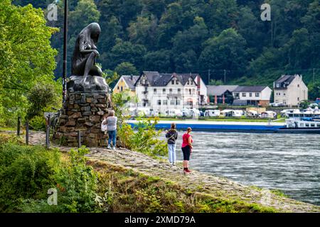 Oberes Mittelrheintal, Loreley-Statue auf der Spitze des Hafendamms bei St. Goarshausen, Rheinland-Pfalz, Deutschland Stockfoto