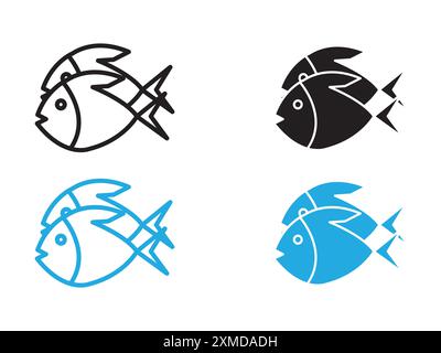 Köder Angeln Minnow Symbol Vektorlinie Logo-Zeichen oder Symbol Set Kollektion Outline Style Stock Vektor
