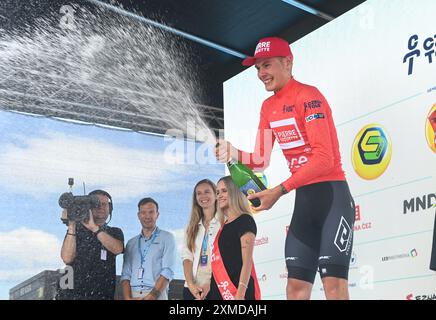 Kouty Nad Becvou, Tschechische Republik. Juli 2024. Der tschechische Martin Voltr vom slowakischen Pierre Baguette Cycling Team nach der 3. Etappe des Czech Tour-Etappenrennens von Moravska Trebova nach Dlouhe Strane am 27. Juli 2024, Kouty nad Desnou, Region Sumperk, Tschechische Republik. Quelle: Ludek Perina/CTK Photo/Alamy Live News Stockfoto