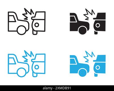 Car Side Crash Symbol Vektorlinie Logo-Zeichen oder Symbol Set Kollektion Outline Style Stock Vektor