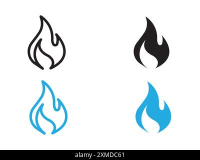 Flame Fire Icon Vektorlinie Logozeichen oder Symbol Set Kollektion Outline Style Stock Vektor