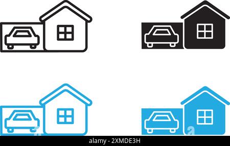 Haus mit Garage Icon Vektorlinie Logomarke oder Symbol Set Kollektion Outline Style Stock Vektor