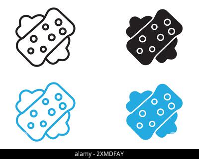 Schwamm mit Schaumstoff-Symbol-Vektorlinie-Logo-Zeichen oder Symbol-Set-Kollektion Outline-Stil Stock Vektor