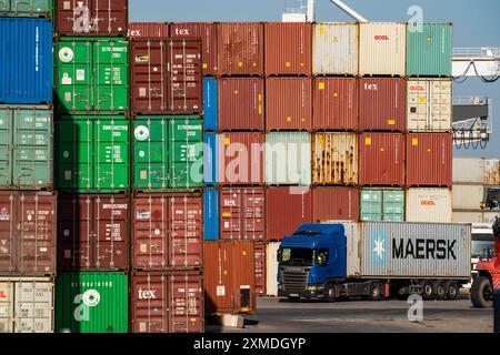 Hafen Duisburg Ruhrort, DeCeTe, Duisburger Container-Terminal, Containerbeladung, Be- und Entladung, Duisport, Duisburger Hafen AG, Duisburg Stockfoto