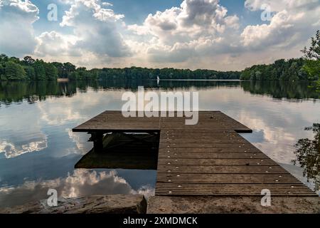 Die Sechs-Seen-Platte, ein Naherholungsgebiet im Süden Duisburgs, nahe dem Stadtteil Wedau, 6 ehemalige Schottergruben, Wolfssee, Nord Stockfoto