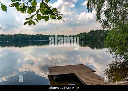 Die Sechs-Seen-Platte, ein Naherholungsgebiet im Süden Duisburgs, nahe dem Stadtteil Wedau, 6 ehemalige Schottergruben, Wolfssee, Nord Stockfoto