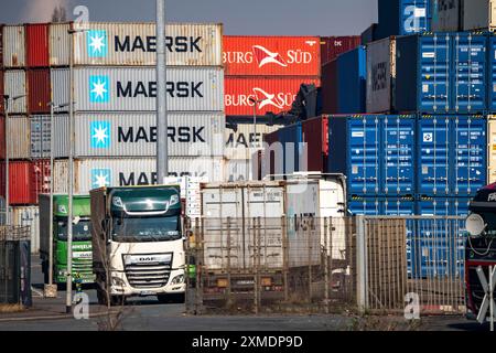 Hafen Duisburg Ruhrort, DeCeTe, Duisburger Container-Terminal, Containerbeladung, Be- und Entladung, Duisport, Duisburger Hafen AG, Duisburg Stockfoto