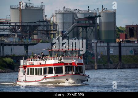 Stadt Duisburg Ausflugsboot, Hafenrundfahrt, Binnenschifffahrt auf dem Rhein bei Duisburg, Nordrhein-Westfalen, Deutschland Stockfoto